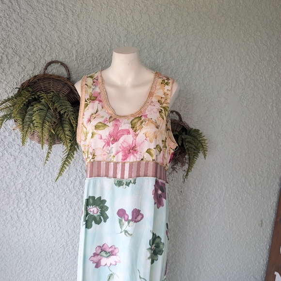 Vintage Nothing Matches Cream Maxi Sundress Patch Work Dress Size Sm - Picture 2 of 7